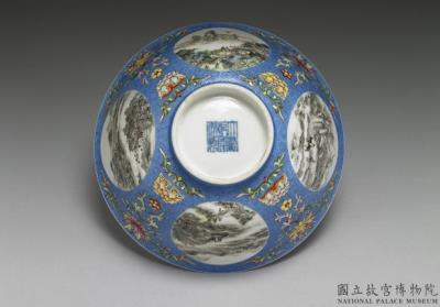 图片[3]-Pair of food bowls in yang-ts’ai enamels with incised blue ground pattern of flower brocade and landscape décor 1743 (Ch’ien-lung reign)-China Archive
